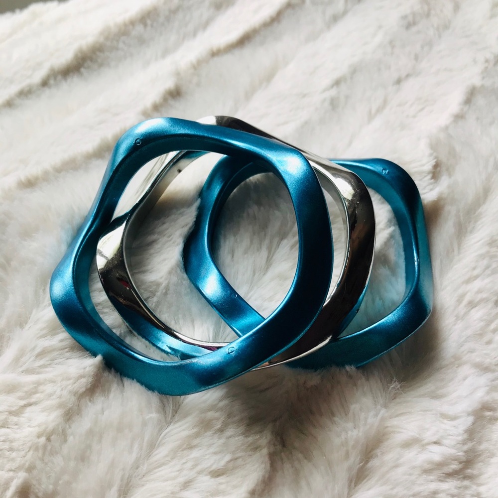 Set of Aqua and Silver Bangles